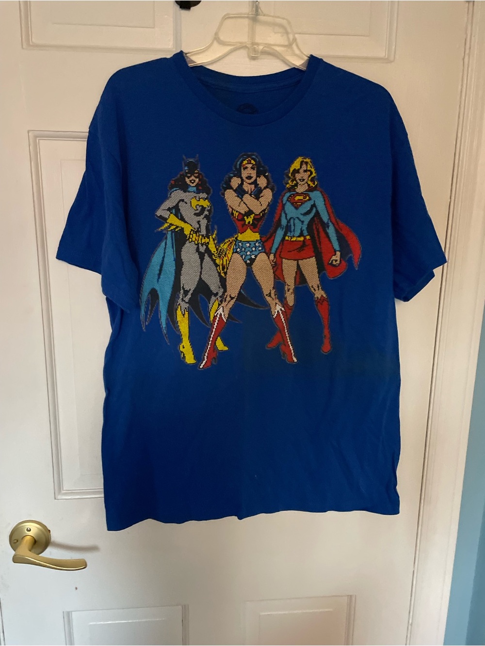 D.C. comics Blue Superhero Graphic Tee - batgirl, Wonder Woman and supergirl